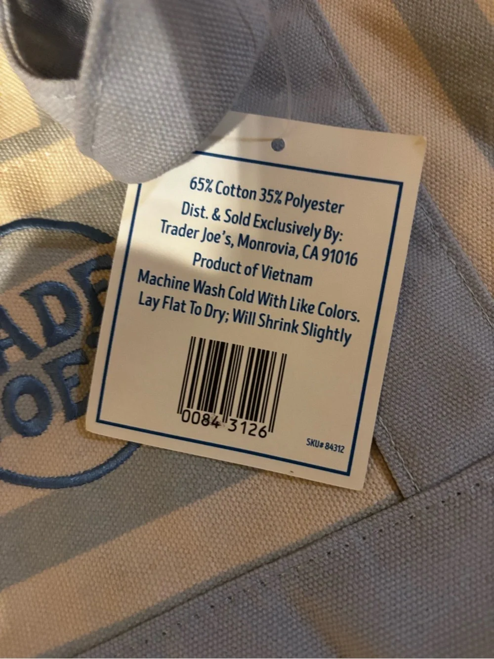 Trader Joe's Blue & Cream Striped Mini Canvas Tote Bag